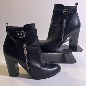 14th & Union Boots Womens Size 6 Black Leather Heeled Ankle Booties Zip Buckle